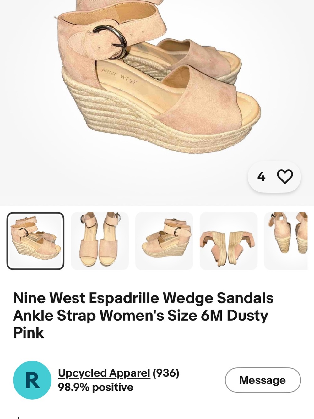Nine West Blush Suede Espadrille Wedge Sandals with Ankle Buckle